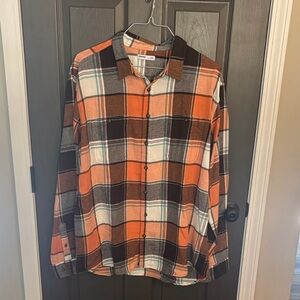 Sonoma Women’s Orange and Brown Plaid Shirt